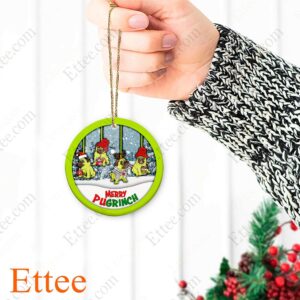 Pug Ceramic Ornament, Merry Pugrinch Christmas Gift - Ettee - Ceramic ornament