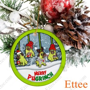 Pug Ceramic Ornament, Merry Pugrinch Christmas Gift - Ettee - Ceramic ornament