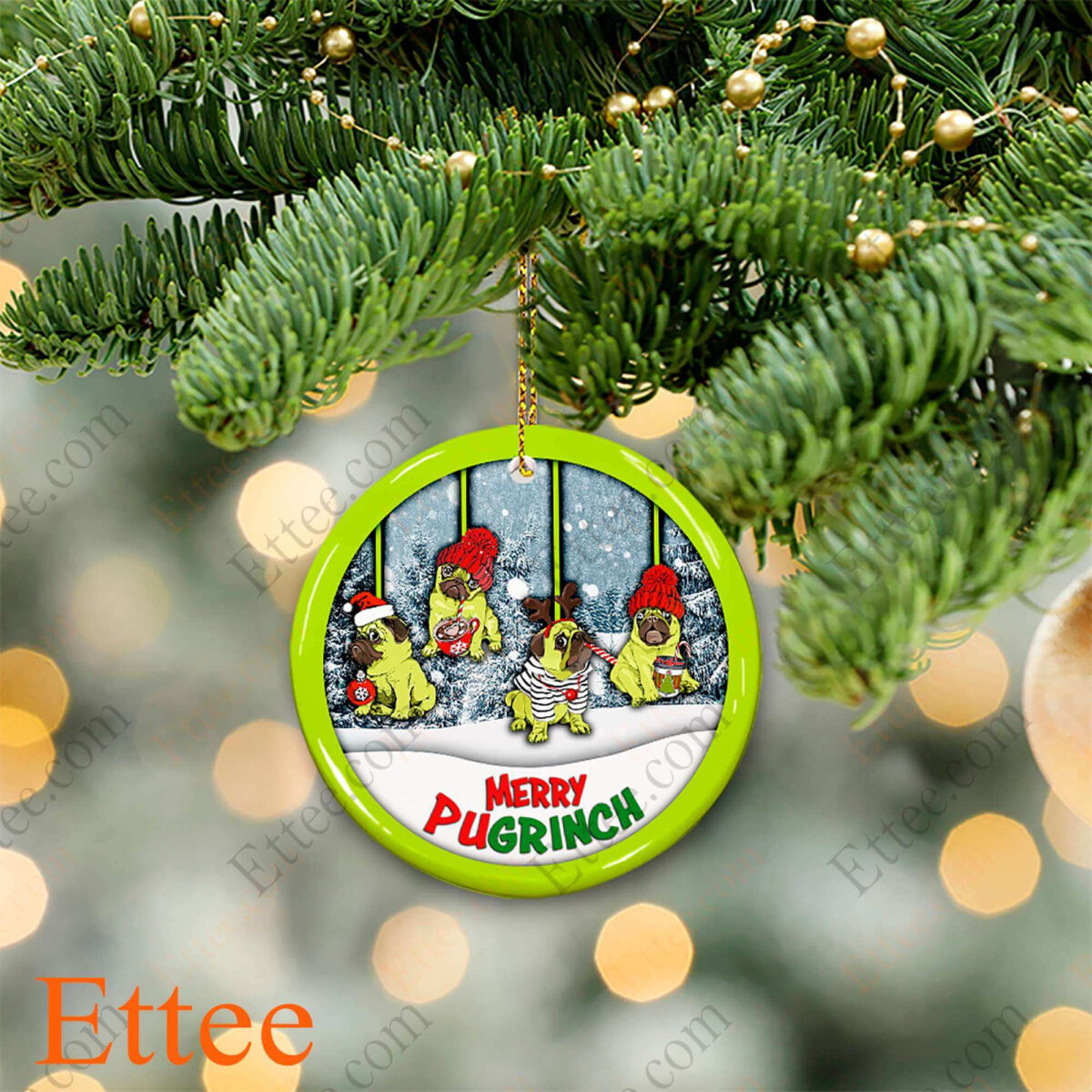 Pug Ceramic Ornament, Merry Pugrinch Christmas Gift - Ettee - Ceramic ornament