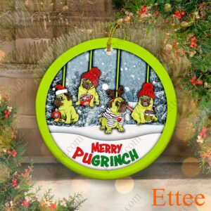 Pug Ceramic Ornament, Merry Pugrinch Christmas Gift - Ettee - Ceramic ornament