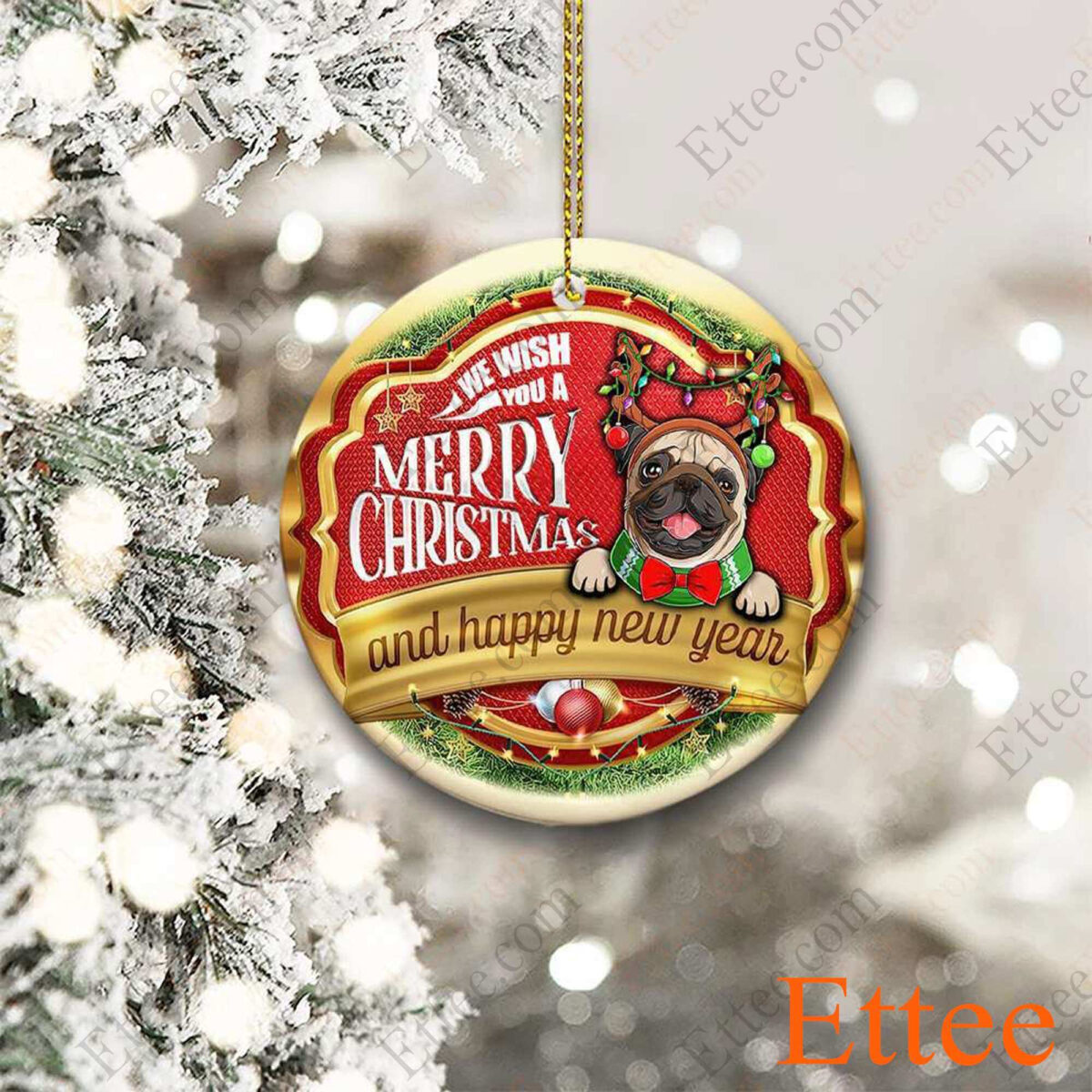 Pug Dog Ceramic Ornament, Christmas Gift 2022 - Ettee - 2022