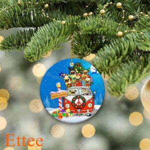 Hippie Pug Christmas Ornament, Merry Pugmas 2022 - Ettee - Christmas decoration