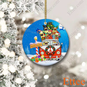 Hippie Pug Christmas Ornament, Merry Pugmas 2022 - Ettee - Christmas decoration
