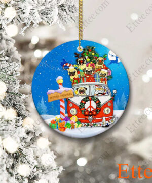 Hippie Pug Christmas Ornament, Merry Pugmas 2022 - Ettee - Christmas decoration