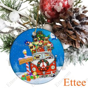 Hippie Pug Christmas Ornament, Merry Pugmas 2022 - Ettee - Christmas decoration