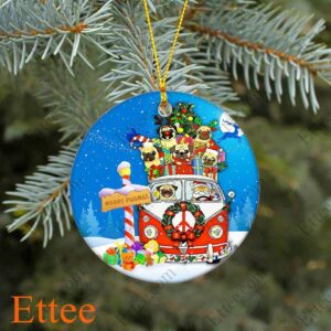 Hippie Pug Christmas Ornament, Merry Pugmas 2022 - Ettee - Christmas decoration