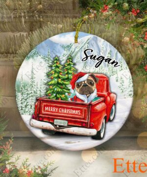 Pug Dog Ceramic Ornament, Red Truck Christmas Gift 2022 - Ettee - 2022