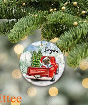 Pug Dog Ceramic Ornament, Red Truck Christmas Gift 2022 - Ettee - 2022