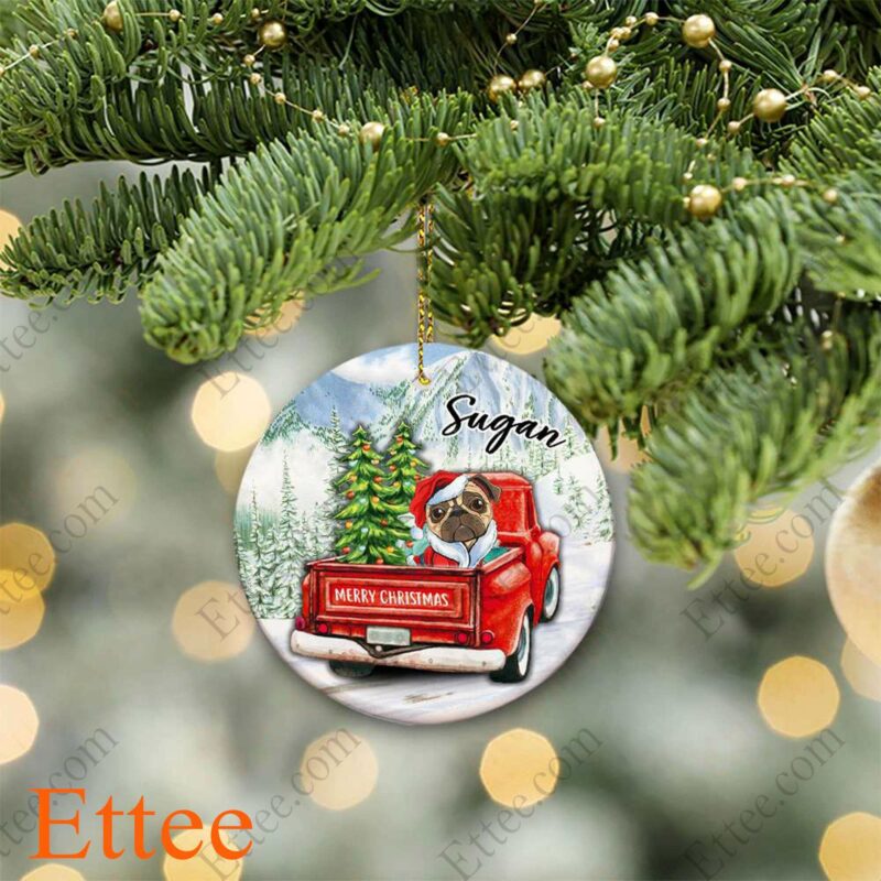 Pug Dog Ceramic Ornament, Red Truck Christmas Gift 2022 - Ettee - 2022