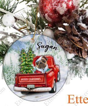 Pug Dog Ceramic Ornament, Red Truck Christmas Gift 2022 - Ettee - 2022