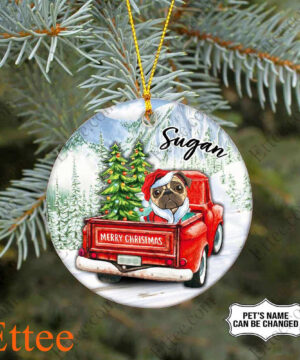 Pug Dog Ceramic Ornament, Red Truck Christmas Gift 2022 - Ettee - 2022