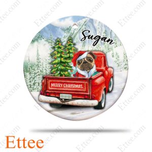 Pug Dog Ceramic Ornament, Red Truck Christmas Gift 2022 - Ettee - 2022