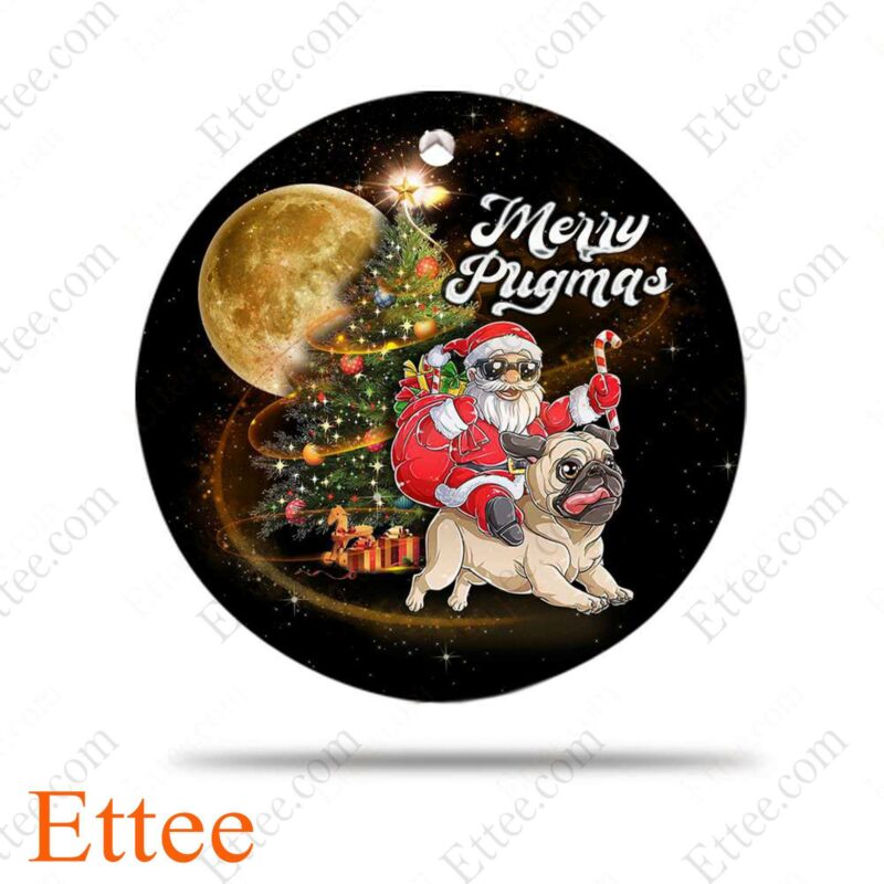 Pug Santa Riding Ceramic Ornament, Merry Pugmas - Ettee - Ceramic