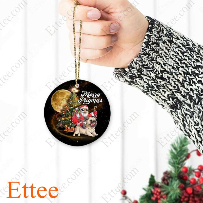 Pug Santa Riding Ceramic Ornament, Merry Pugmas - Ettee - Ceramic