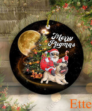 Pug Santa Riding Ceramic Ornament, Merry Pugmas - Ettee - Ceramic