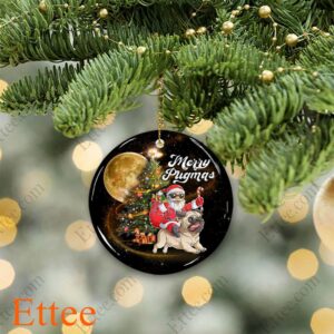 Pug Santa Riding Ceramic Ornament, Merry Pugmas - Ettee - Ceramic