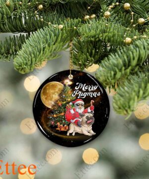 Pug Santa Riding Ceramic Ornament, Merry Pugmas - Ettee - Ceramic