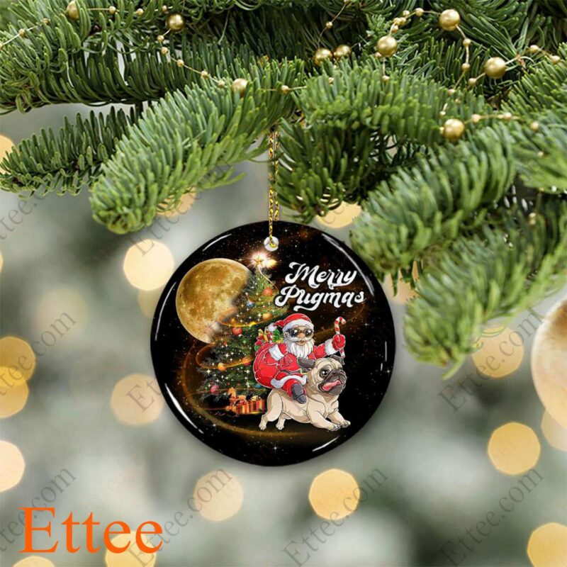 Pug Santa Riding Ceramic Ornament, Merry Pugmas - Ettee - Ceramic