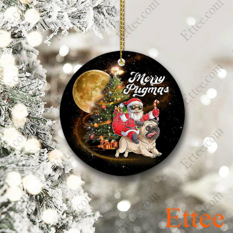 Pug Santa Riding Ceramic Ornament, Merry Pugmas - Ettee - Ceramic