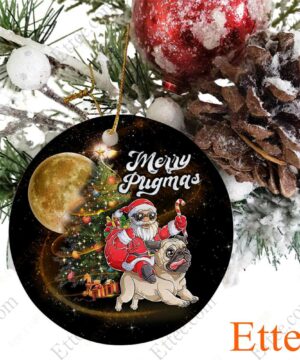 Pug Santa Riding Ceramic Ornament, Merry Pugmas - Ettee - Ceramic