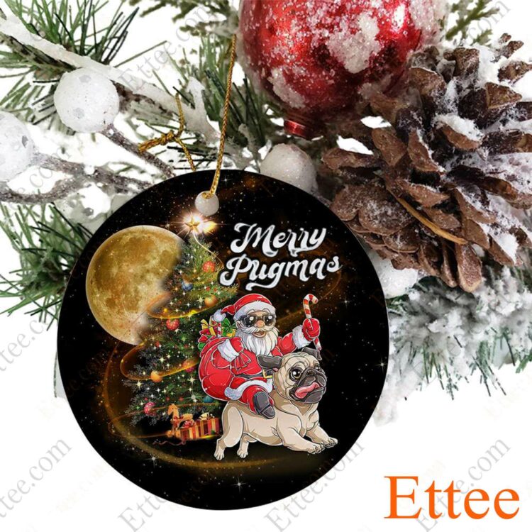 Pug Santa Riding Ceramic Ornament, Merry Pugmas - Ettee - Ceramic