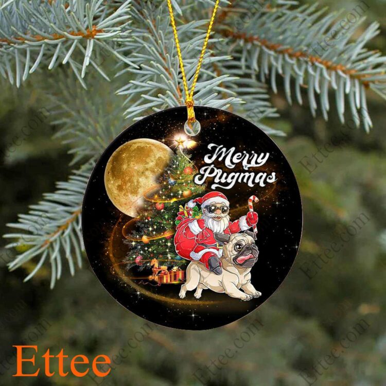 Pug Santa Riding Ceramic Ornament, Merry Pugmas - Ettee - Ceramic