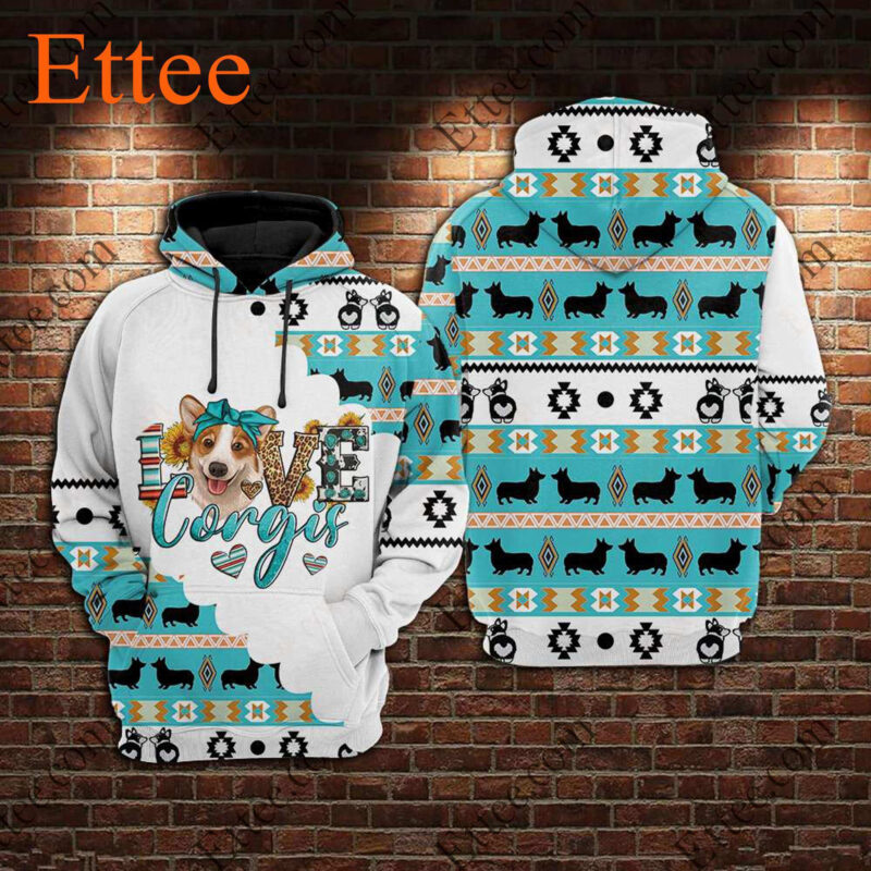 I Love Corgi 3D Hoodie, Unisex Fashion Gift for Dog Lover - Ettee - 3D Hoodie