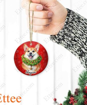 Watercolor Corgi Dog Ceramic Custom Name Ornament Christmas - Ettee - Ceramic