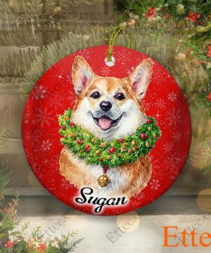 Watercolor Corgi Dog Ceramic Custom Name Ornament Christmas - Ettee - Ceramic