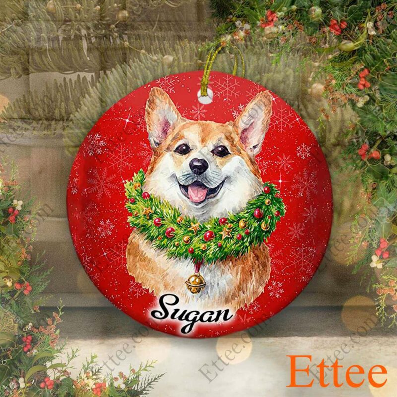 Watercolor Corgi Dog Ceramic Custom Name Ornament Christmas - Ettee - Ceramic