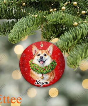 Watercolor Corgi Dog Ceramic Custom Name Ornament Christmas - Ettee - Ceramic