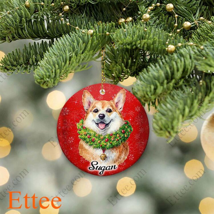 Watercolor Corgi Dog Ceramic Custom Name Ornament Christmas - Ettee - Ceramic