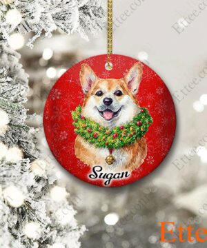 Watercolor Corgi Dog Ceramic Custom Name Ornament Christmas - Ettee - Ceramic