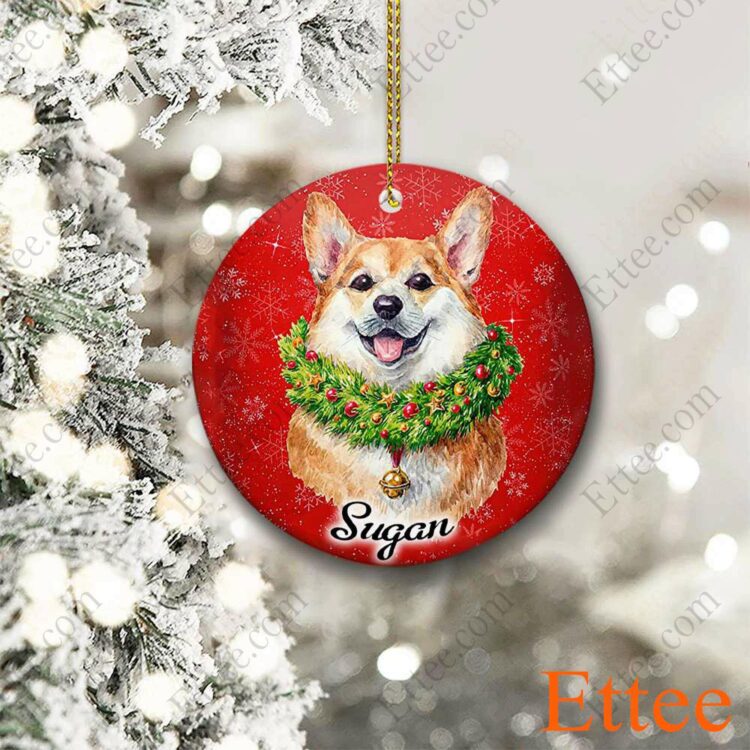 Watercolor Corgi Dog Ceramic Custom Name Ornament Christmas - Ettee - Ceramic