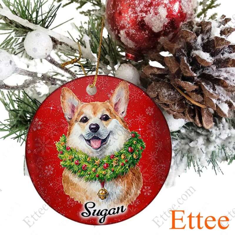 Watercolor Corgi Dog Ceramic Custom Name Ornament Christmas - Ettee - Ceramic