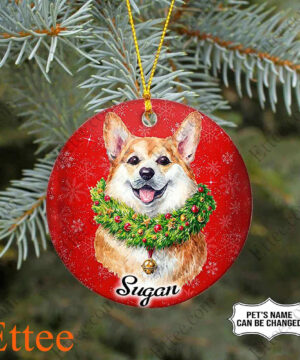 Watercolor Corgi Dog Ceramic Custom Name Ornament Christmas - Ettee - Ceramic