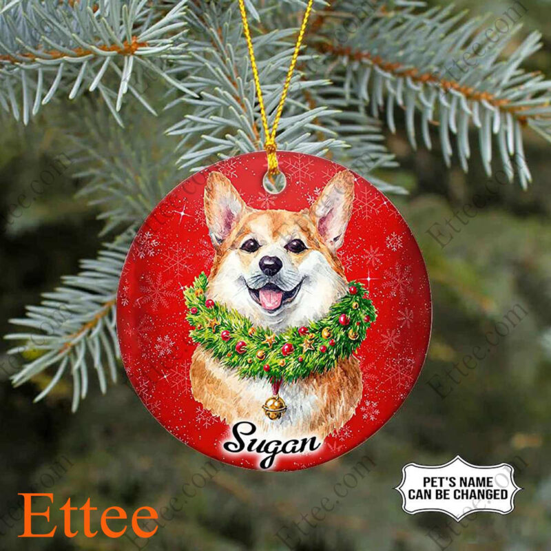 Watercolor Corgi Dog Ceramic Custom Name Ornament Christmas - Ettee - Ceramic