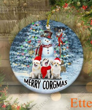 Snowman Corgi Dog Ceramic Ornament, Christmas Gift for Dog Lover - Ettee - Ceramic ornament