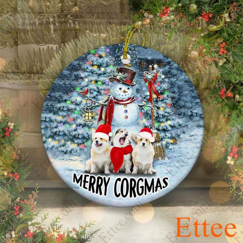 Snowman Corgi Dog Ceramic Ornament, Christmas Gift for Dog Lover - Ettee - Ceramic ornament