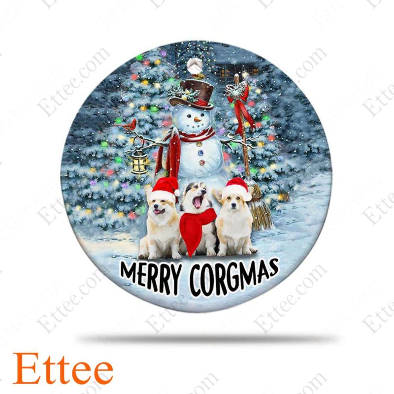 Snowman Corgi Dog Ceramic Ornament, Christmas Gift for Dog Lover - Ettee - Ceramic ornament