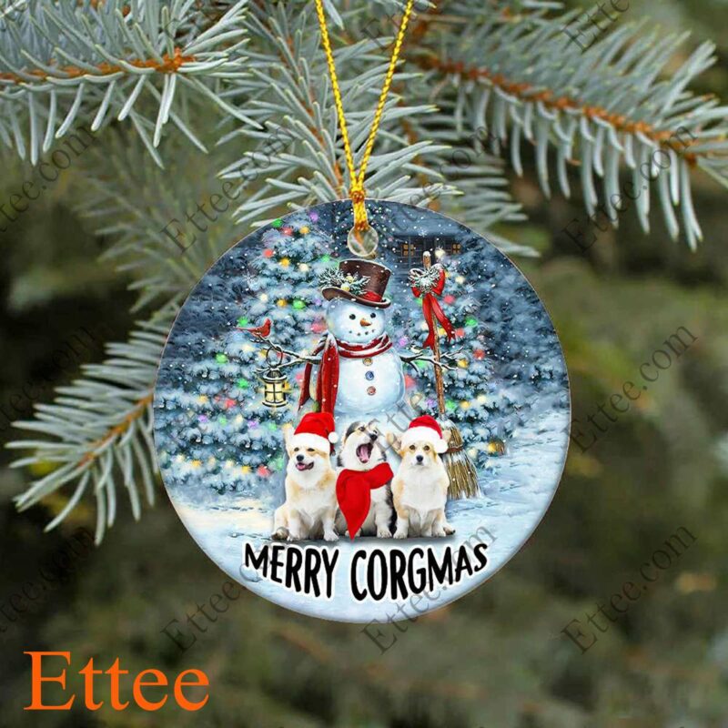 Snowman Corgi Dog Ceramic Ornament, Christmas Gift for Dog Lover - Ettee - Ceramic ornament