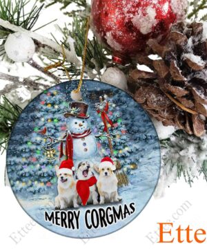 Snowman Corgi Dog Ceramic Ornament, Christmas Gift for Dog Lover - Ettee - Ceramic ornament