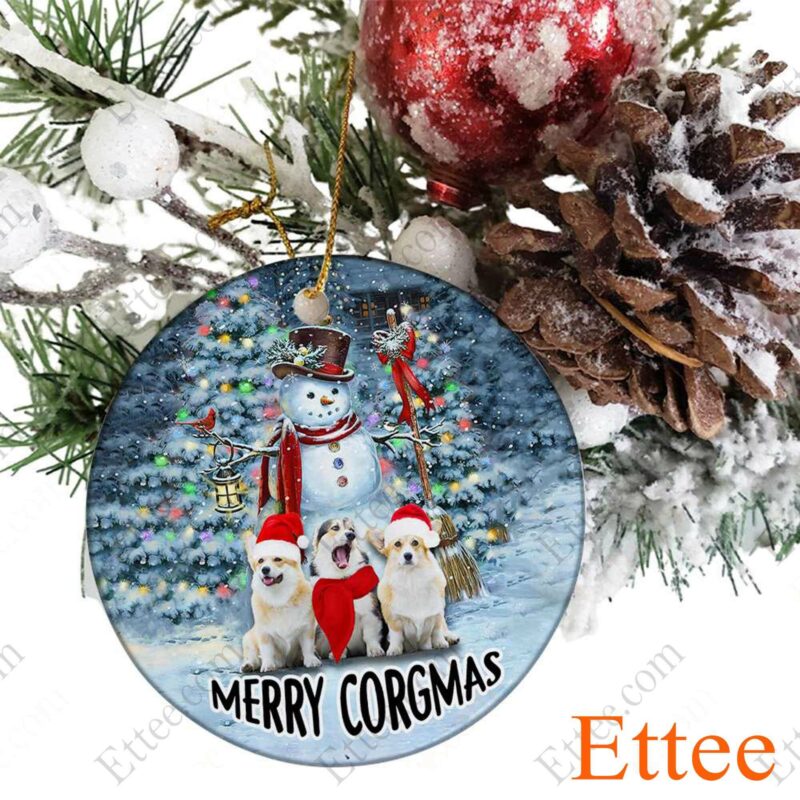 Snowman Corgi Dog Ceramic Ornament, Christmas Gift for Dog Lover - Ettee - Ceramic ornament