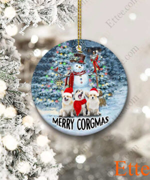 Snowman Corgi Dog Ceramic Ornament, Christmas Gift for Dog Lover - Ettee - Ceramic ornament