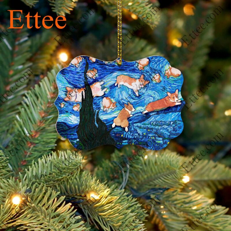 Corgi Starry Night Dog Ceramic Ornament, Gift for Dog Lover - Ettee - Ceramic ornament