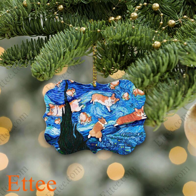 Corgi Starry Night Dog Ceramic Ornament, Gift for Dog Lover - Ettee - Ceramic ornament