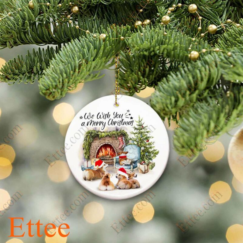 Corgi Dog Ceramic Ornament, We Wish You a Merry Christmas - Ettee - Ceramic ornament