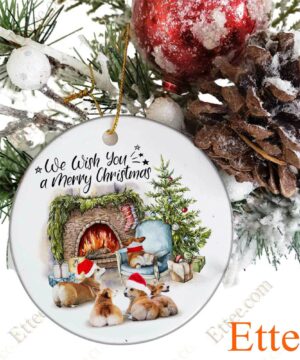 Corgi Dog Ceramic Ornament, We Wish You a Merry Christmas - Ettee - Ceramic ornament