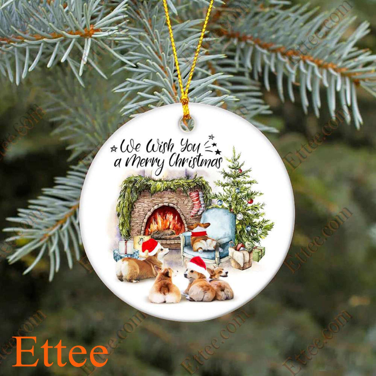 Corgi Dog Ceramic Ornament, We Wish You a Merry Christmas - Ettee - Ceramic ornament