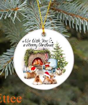 Corgi Dog Ceramic Ornament, We Wish You a Merry Christmas - Ettee - Ceramic ornament